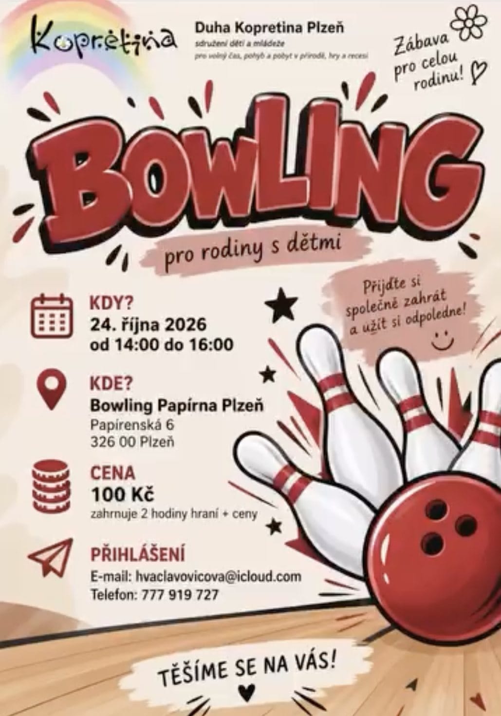 Leták – Bowling pro rodiny s dětmi